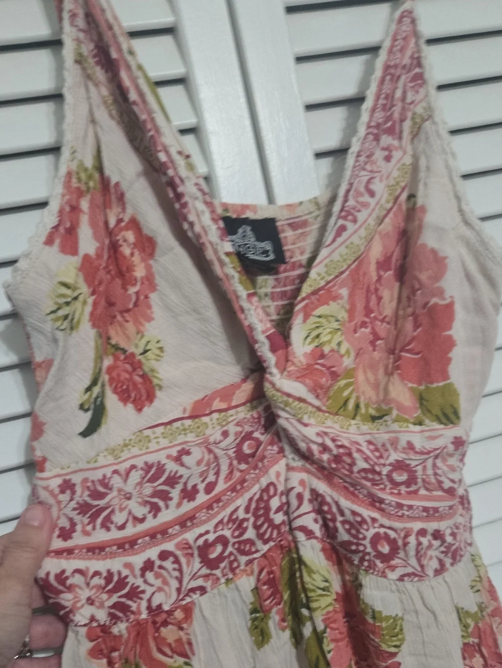 Angie Cream & Pink Floral Twist Front Tiered Maxi Dress Boho